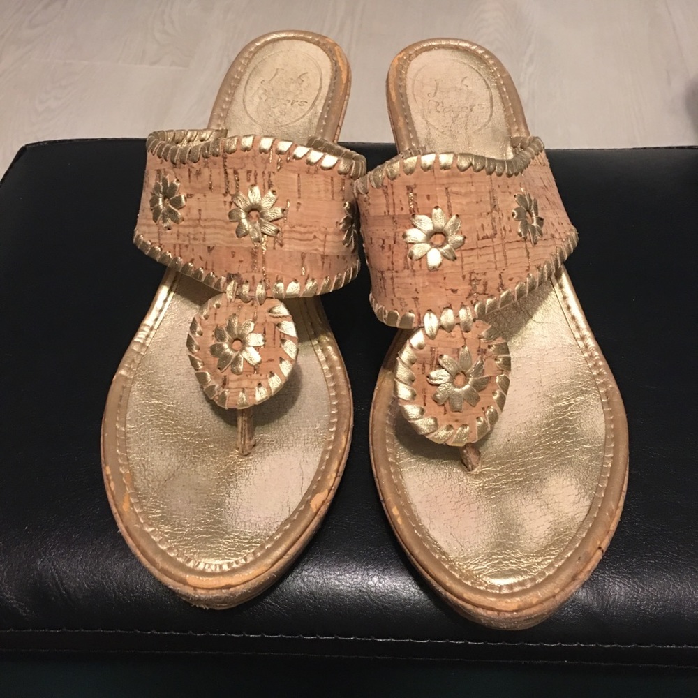 Gold and tan Jack Roger wedges